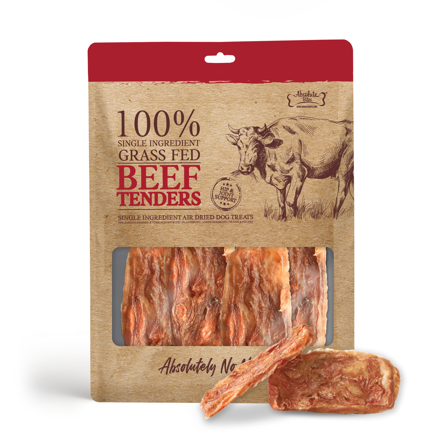 Absolute Bites Air Dried Beef Tenders, high-protein, natural dog treats made from premium beef.