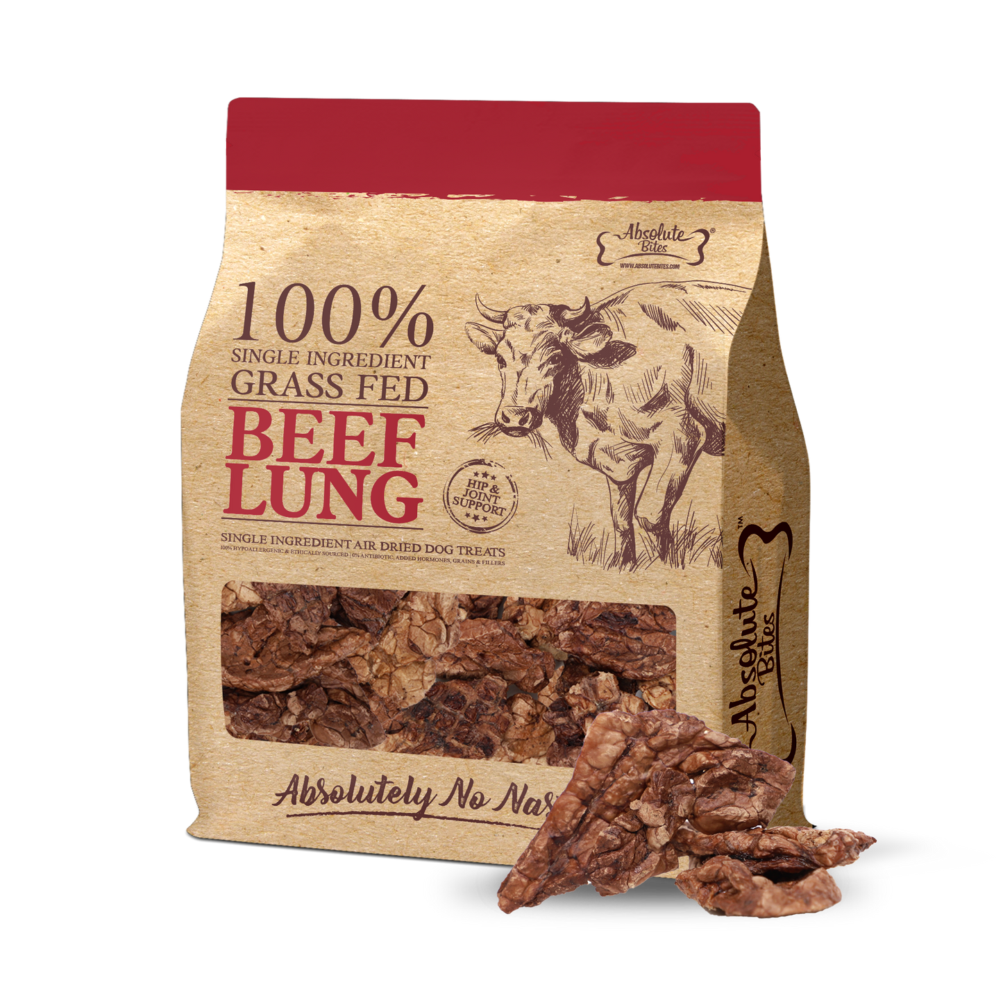 Absolute Bites Single Ingredient Air Dried Treats For Dogs - Beef Lung (130g)