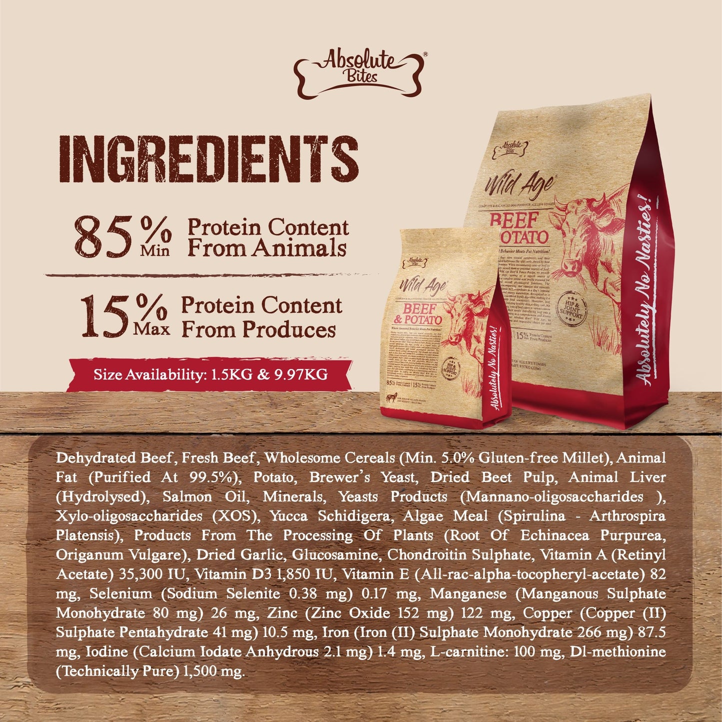 Absolute Bites Wild Age Dry Dog Food - Beef & Potato (22lbs)
