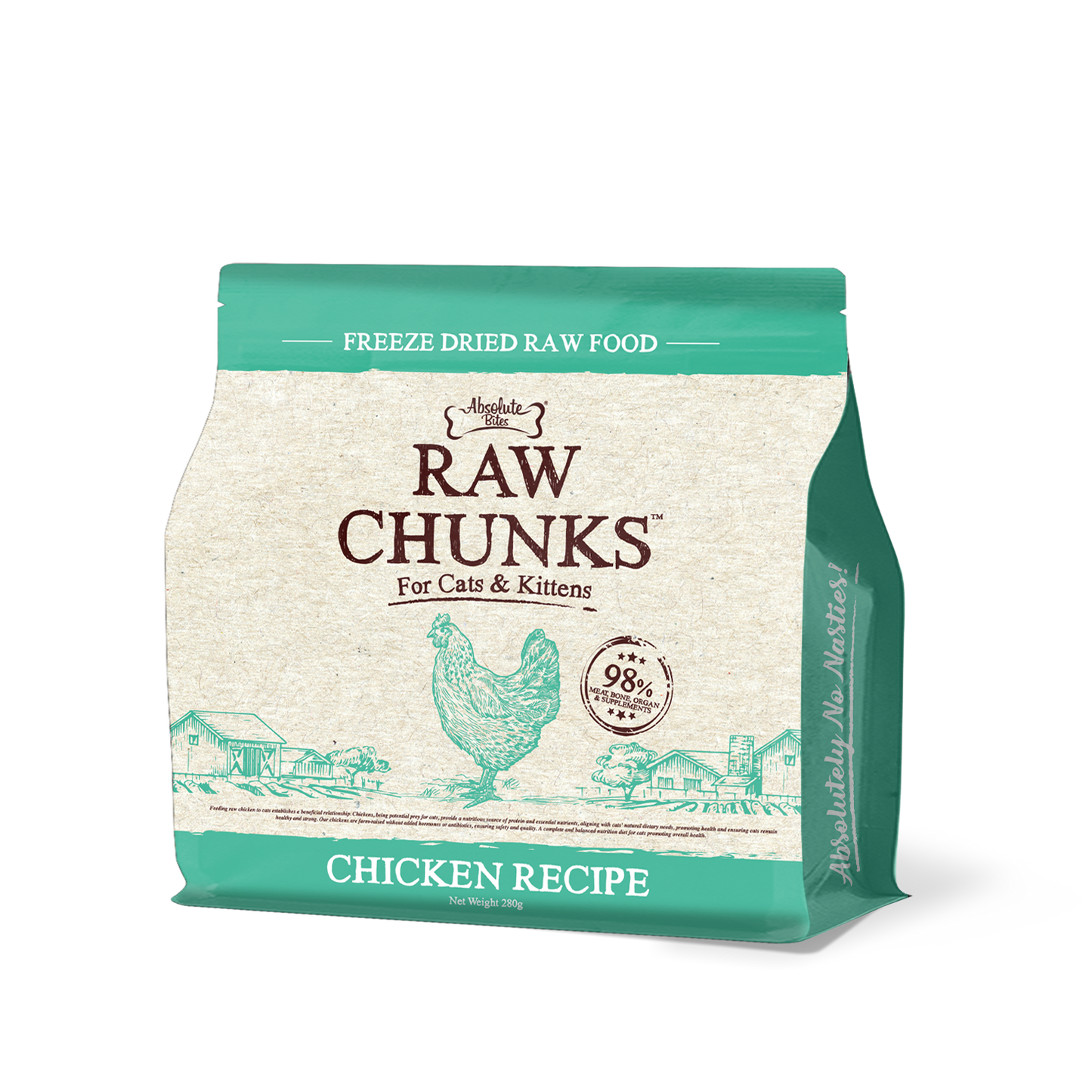 Absolute Bites Raw Chunks Freeze Dried Raw Food for Cats & Kittens | Chicken Recipe