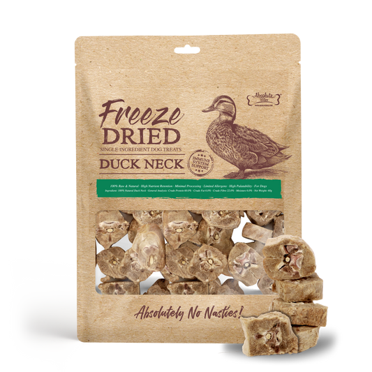 Absolute Bites Single Ingredient Freeze Dried Raw Treats for Dogs - Duck Neck (80g)
