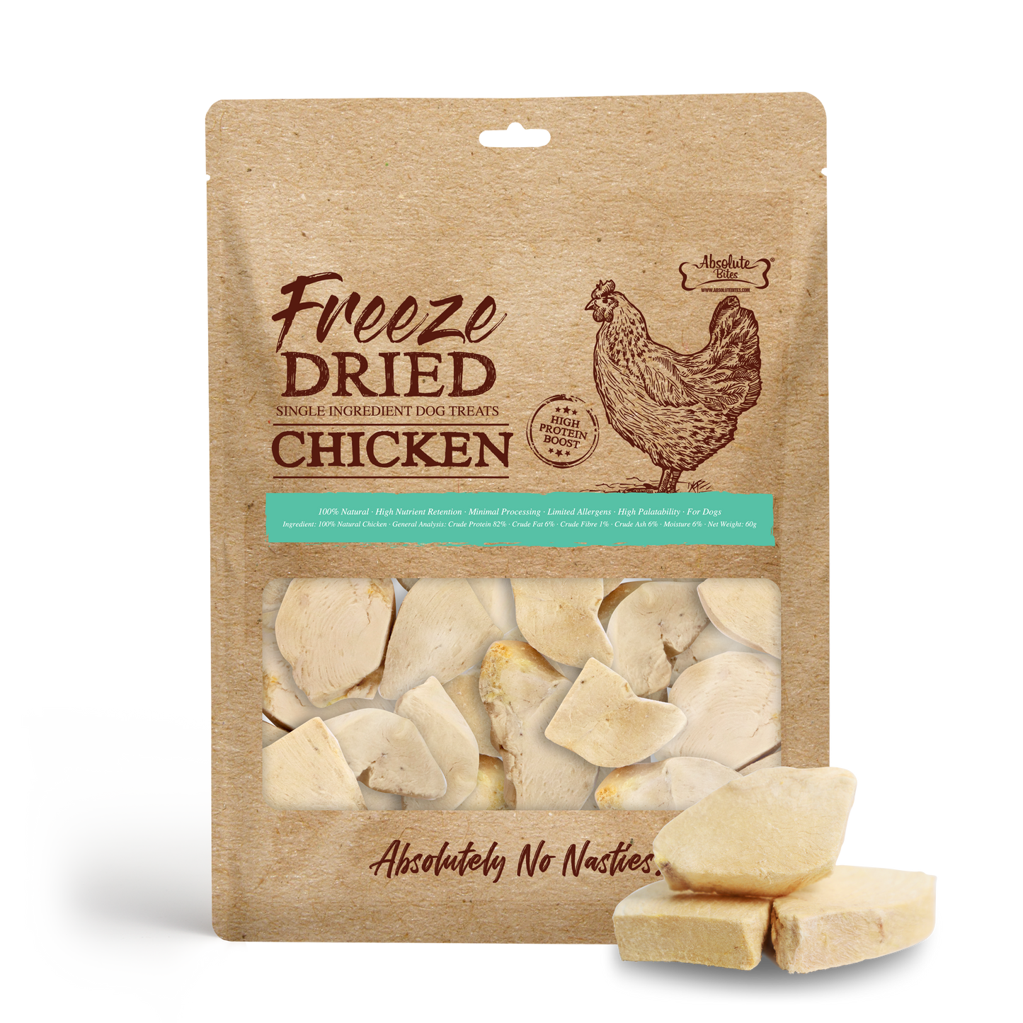 Absolute Bites Single Ingredient Freeze Dried Raw Treats for Dogs - Chicken Breast (60g)