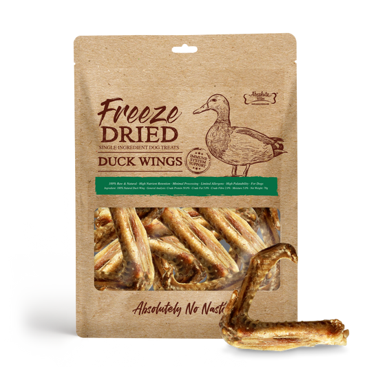Absolute Bites Single Ingredient Freeze Dried Raw Treats for Dogs - Duck Wings (70g)