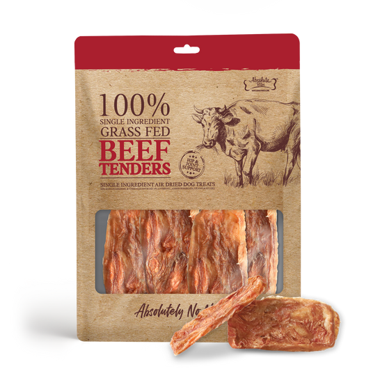 Absolute Bites Air Dried Beef Tenders, high-protein, natural dog treats made from premium beef.