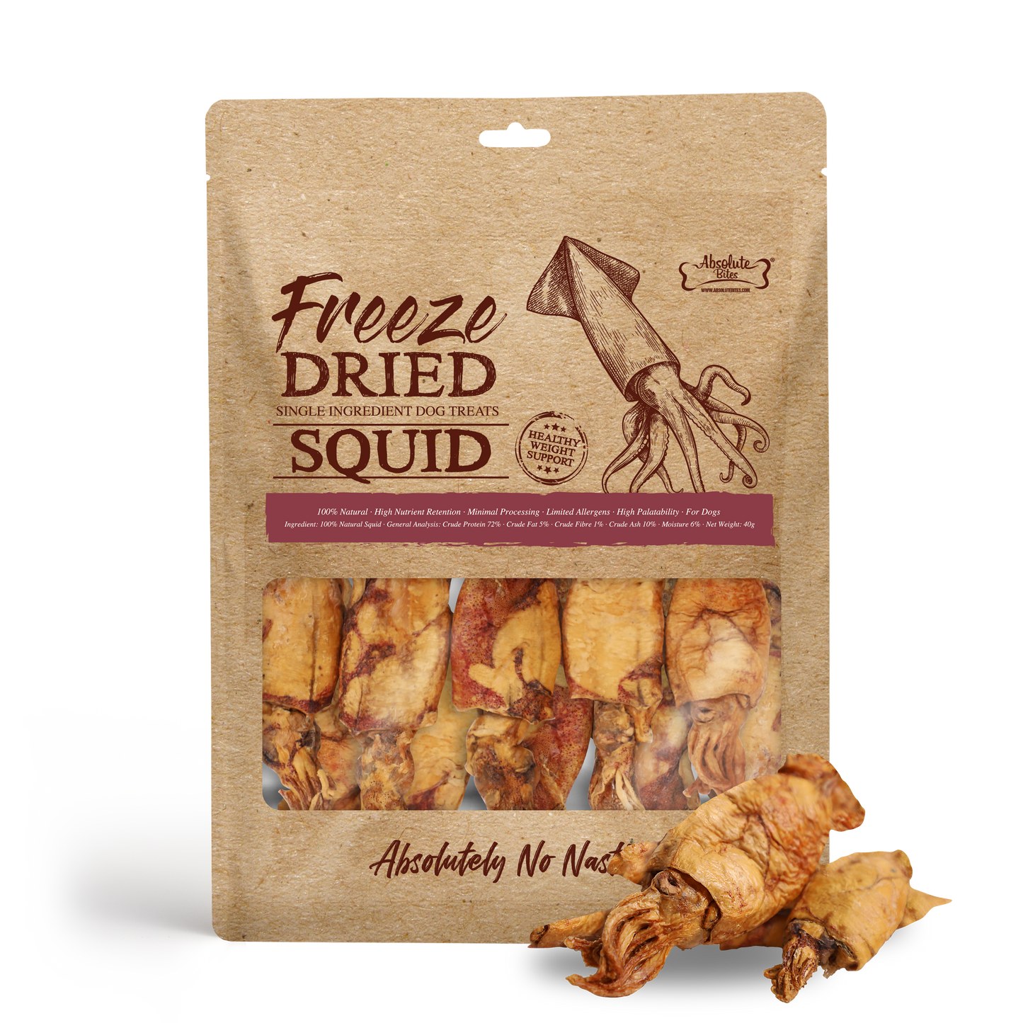 Absolute Bites Single Ingredient Freeze Dried Dog Treats - Squid (40g)