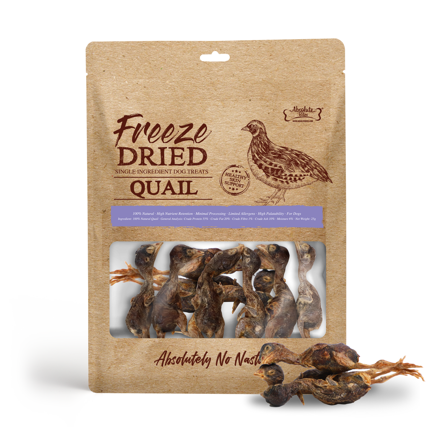 Absolute Bites Single Ingredient Freeze Dried Dog Treats - Quail (25g)