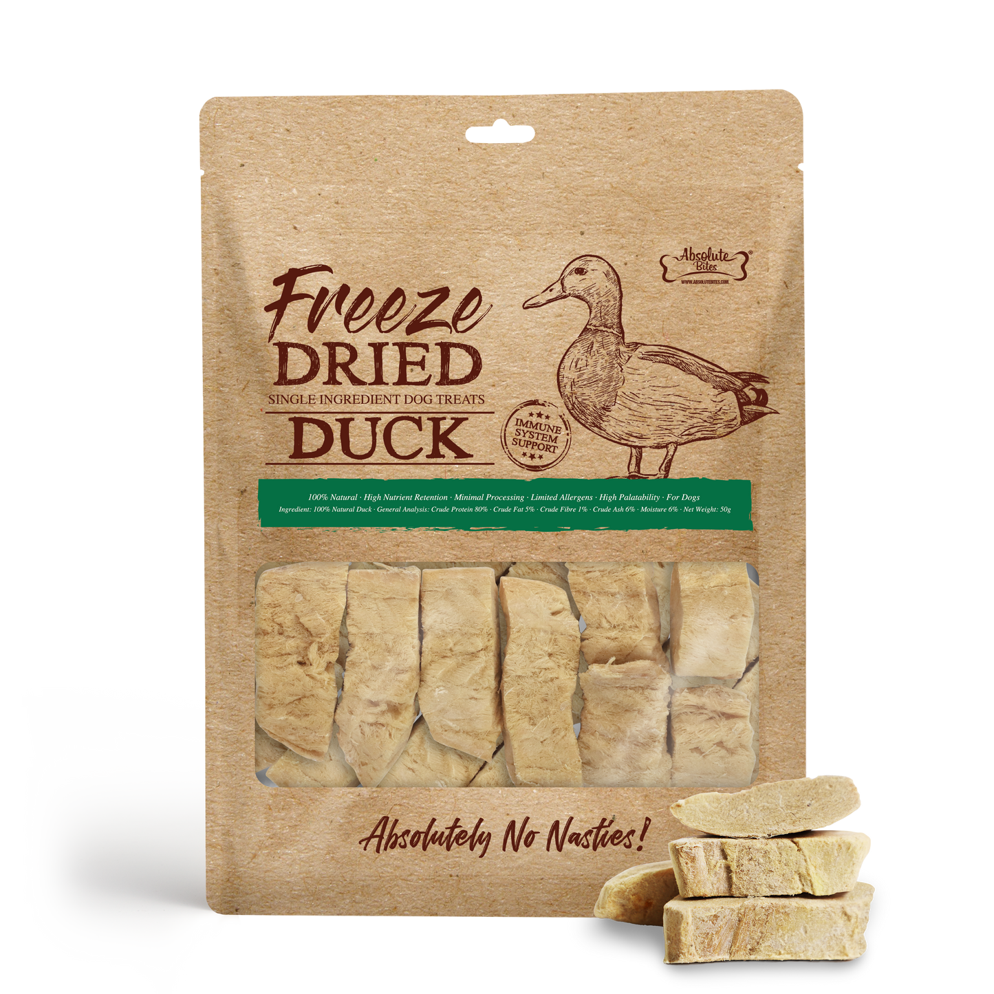 Absolute Bites Single Ingredient Freeze Dried Dog Treats - Duck (50g)