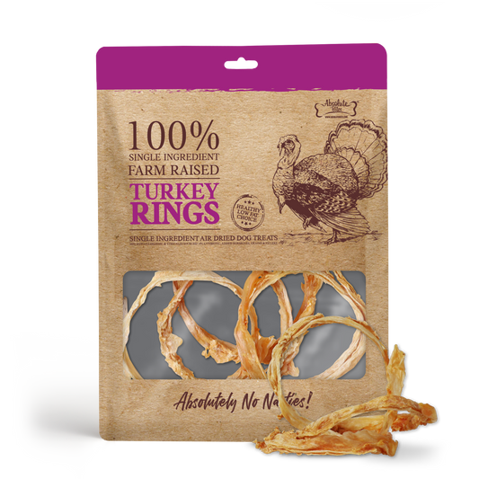 Absolute Bites Air Dried Turkey Rings (35g) for Dogs, high-protein, natural treats made from premium turkey.