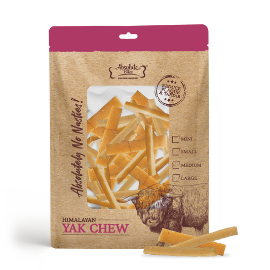 Absolute Bites Himalayan Yak Chew, high-protein, natural chew made from premium yak milk.