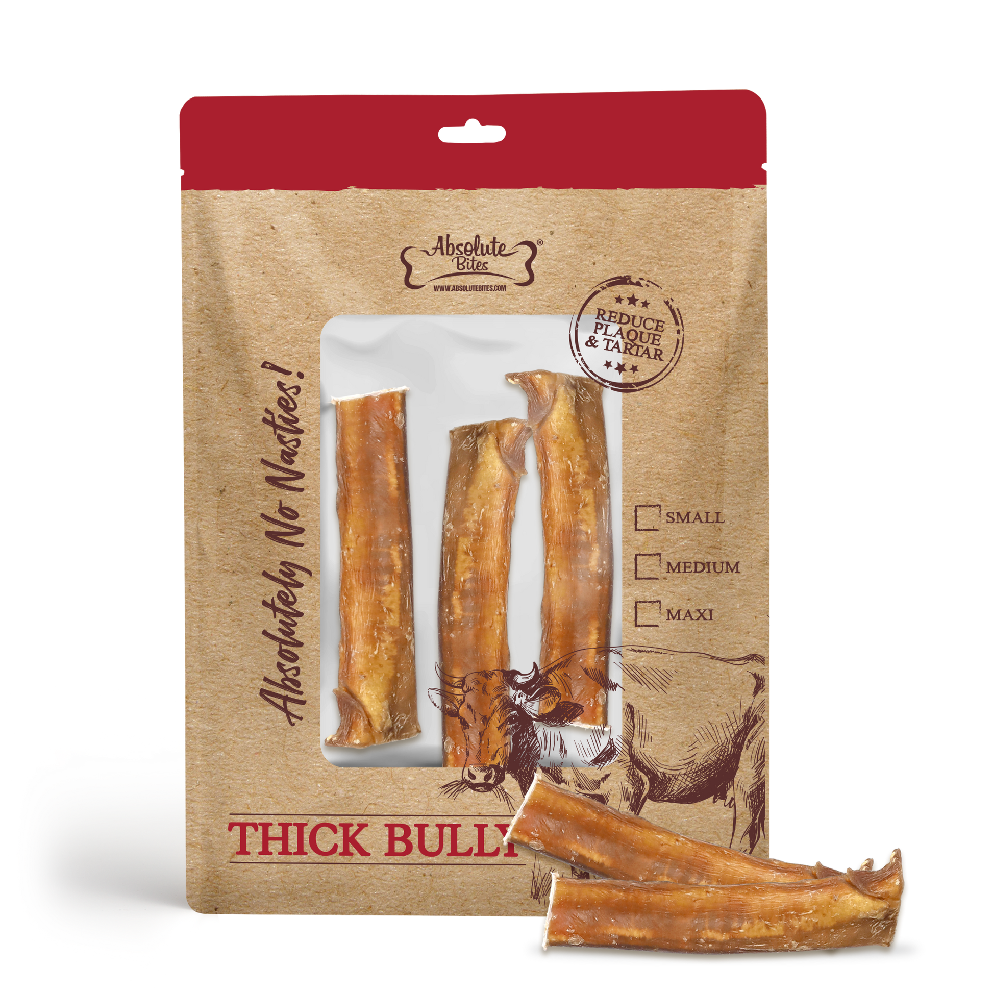 Absolute Bites Single Ingredient Dog Chew - Thick Bully Stick (Medium) | 3pcs