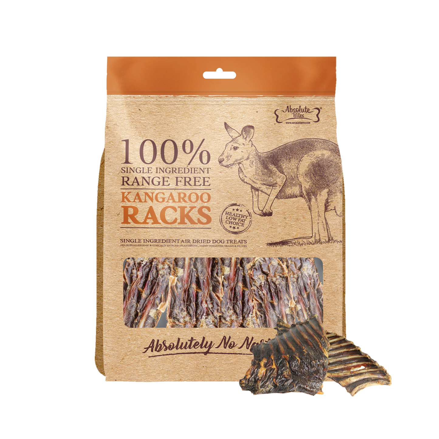 Absolute Bites Single Ingredient Air Dried Treats for Dogs - Roo Racks (250g)