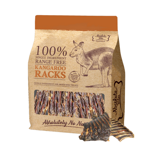 Absolute Bites Air Dried Roo Racks (250g) for Dogs, high-protein, natural treats made from premium kangaroo.