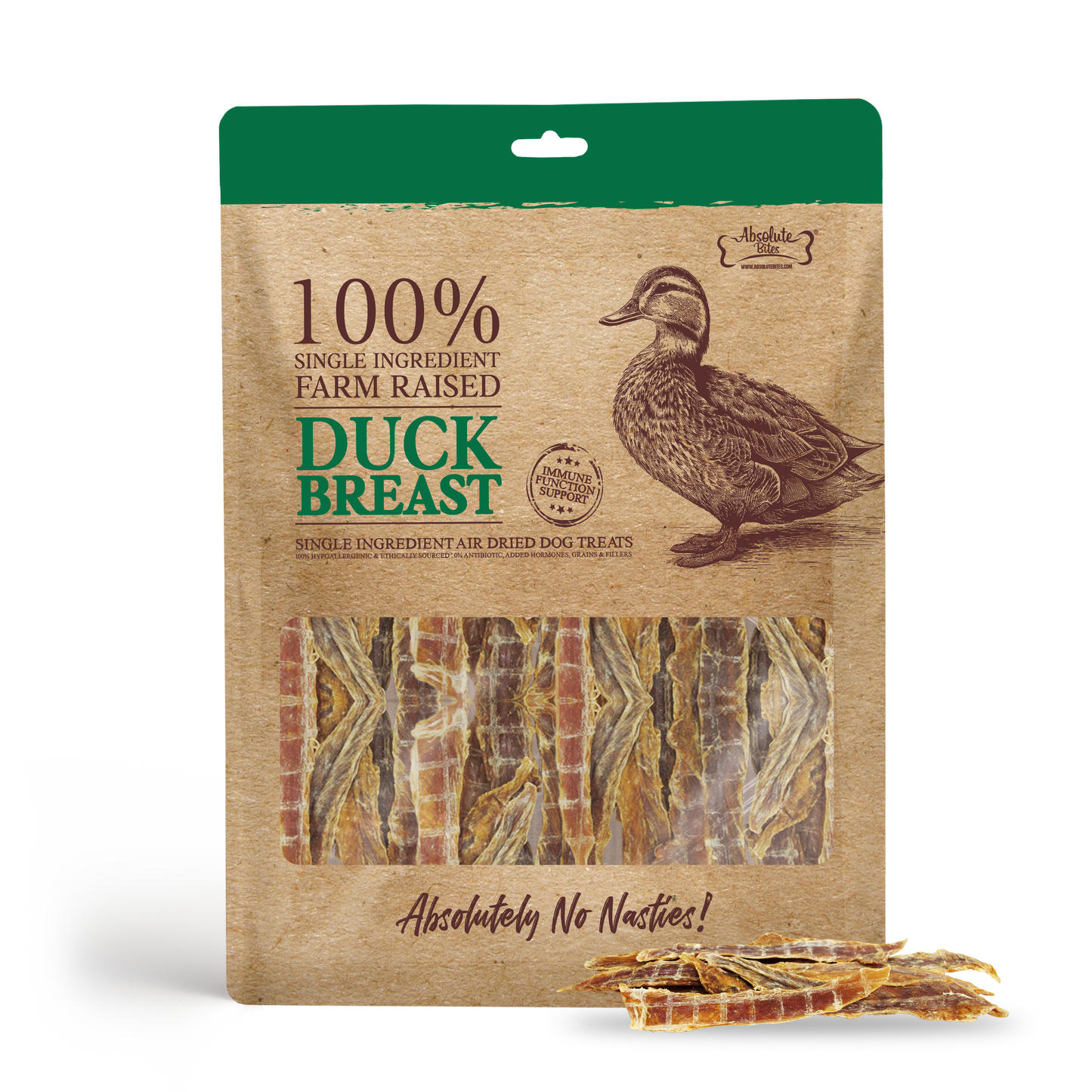 Absolute Bites Single Ingredient Air Dried Treats for Dogs - Duck Breast (110g)