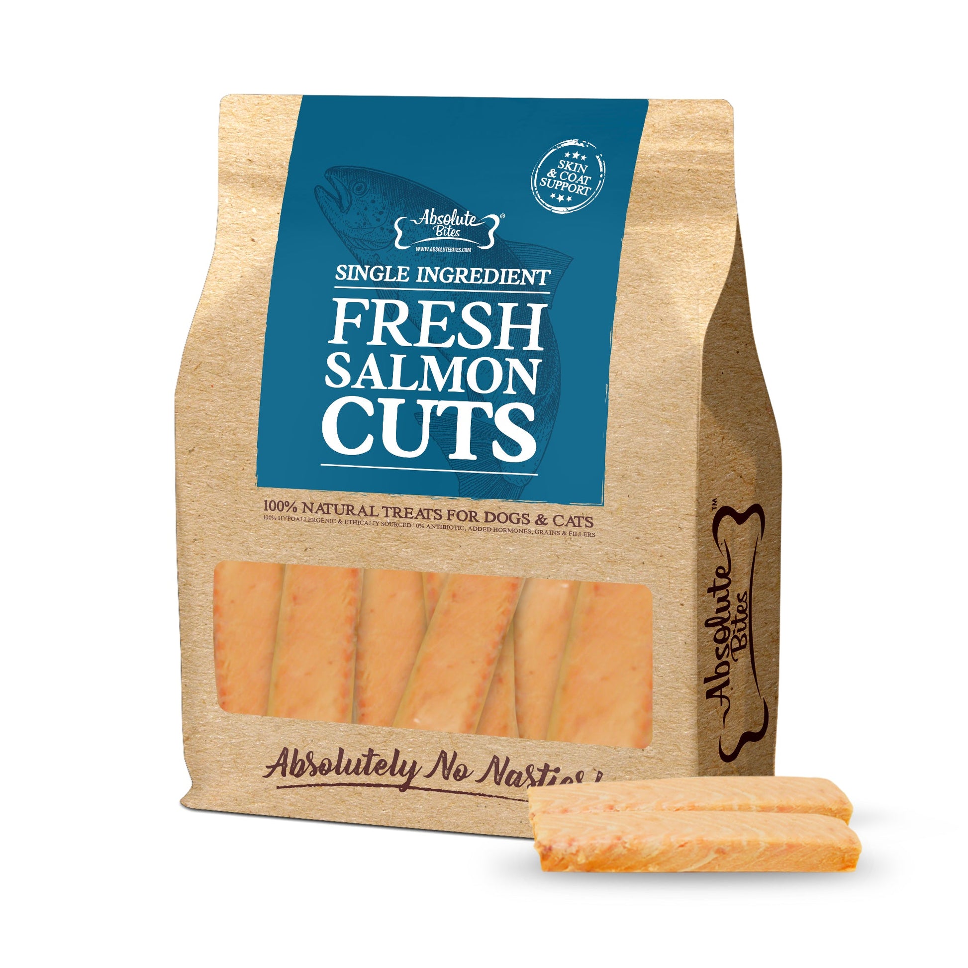 Absolute Bites Single Ingredient Fresh Cuts Treat for Cats & Dogs - Salmon Cut (240g) | 12pcs