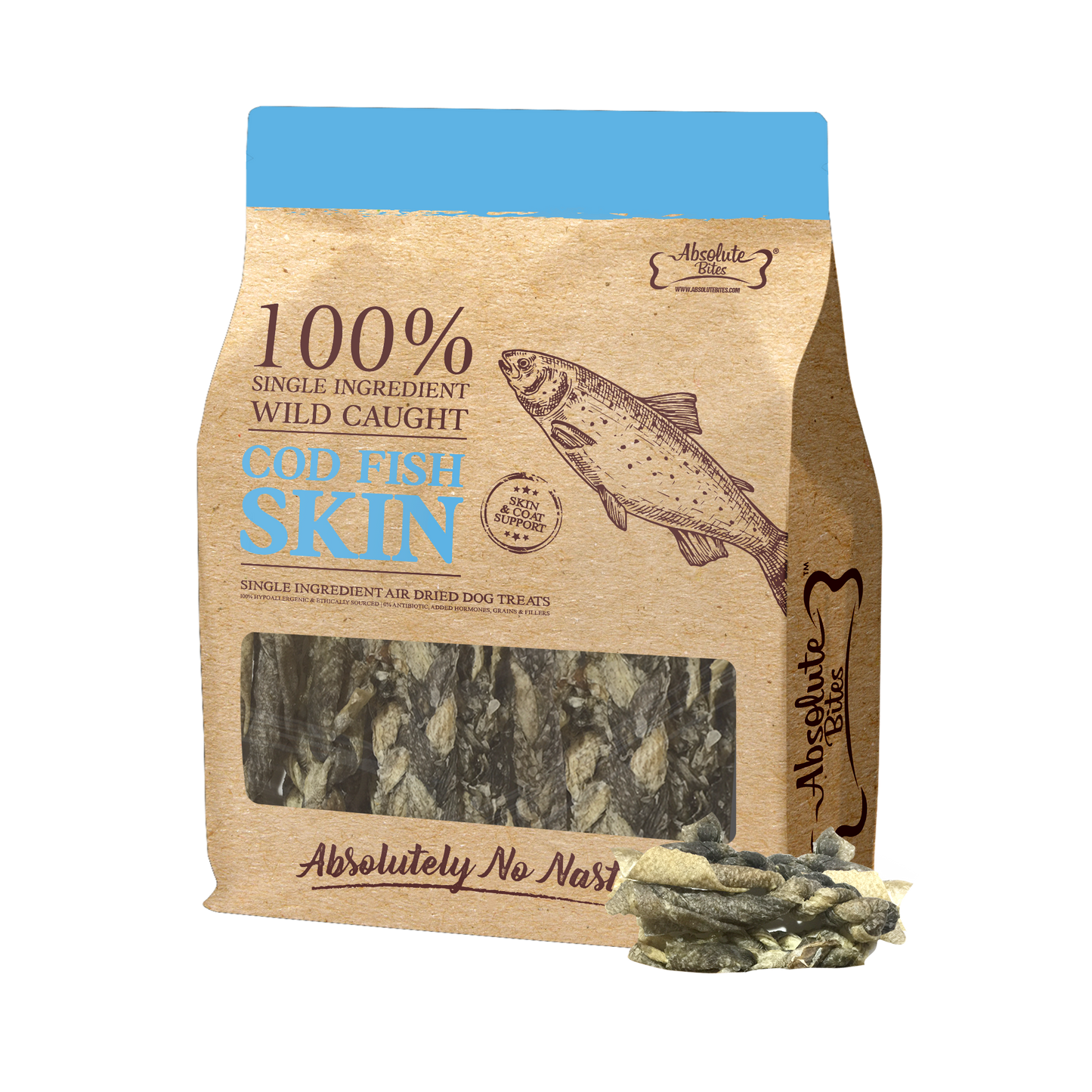 Absolute Bites Air Dried Cod Fish Platter, high-protein, natural treat made from premium cod.