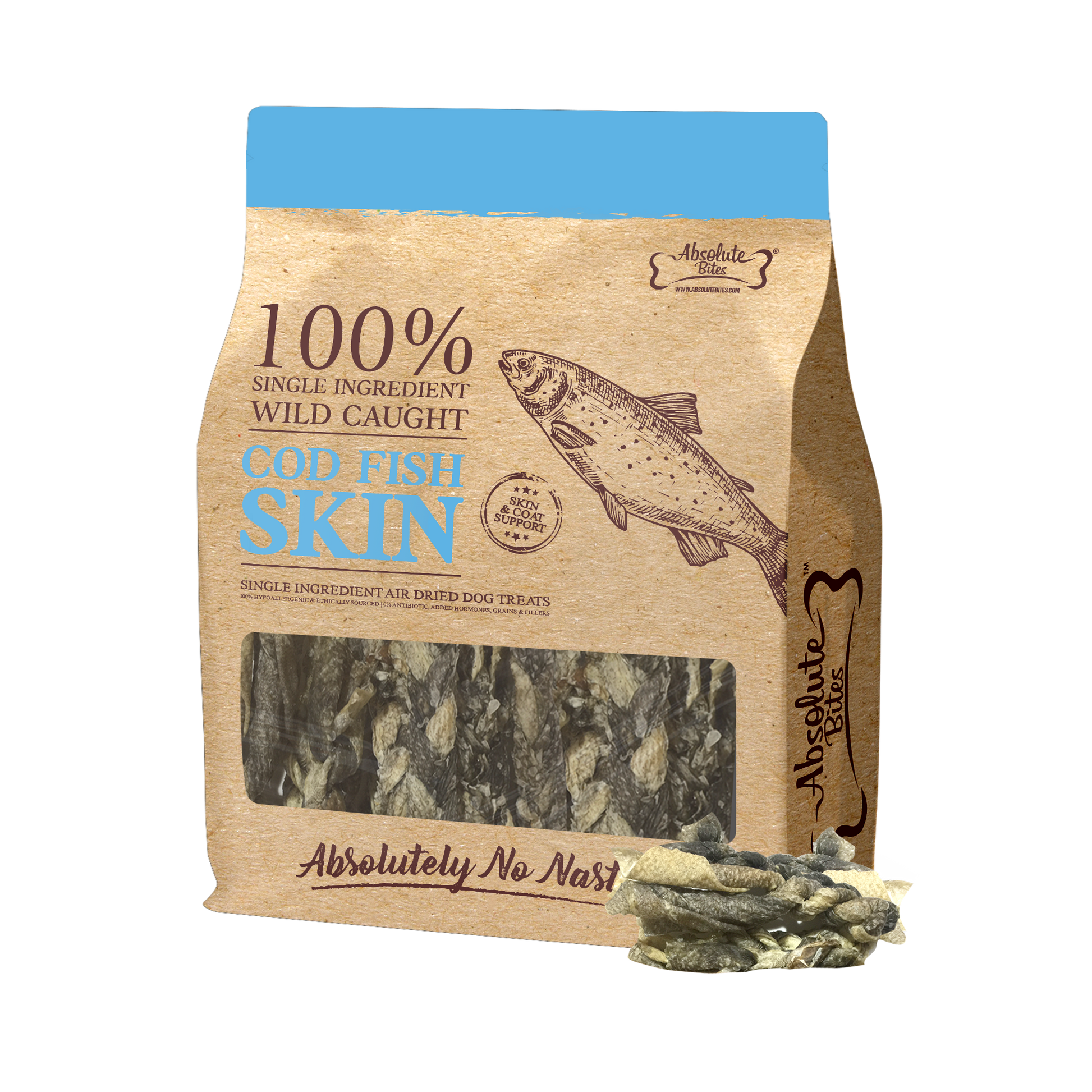 Absolute Bites Air Dried Cod Fish Platter, high-protein, natural treat made from premium cod.