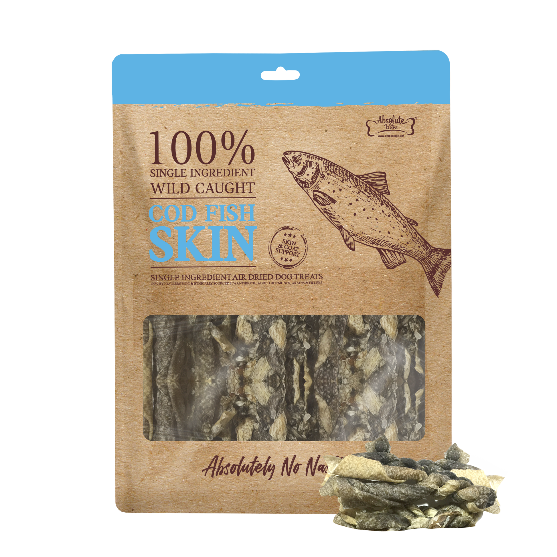 Absolute Bites Air Dried Cod Fish Platter, high-protein, natural treat made from premium cod.