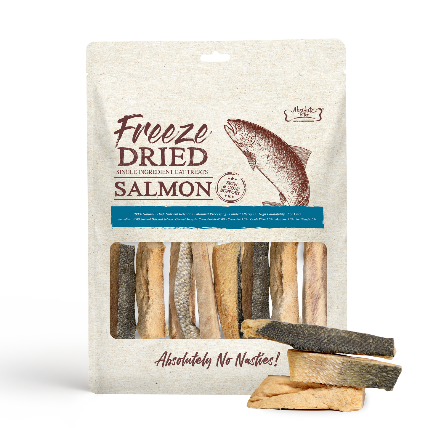 Absolute Bites Single Ingredient Freeze Dried Cat Treats - Salmon (55g)
