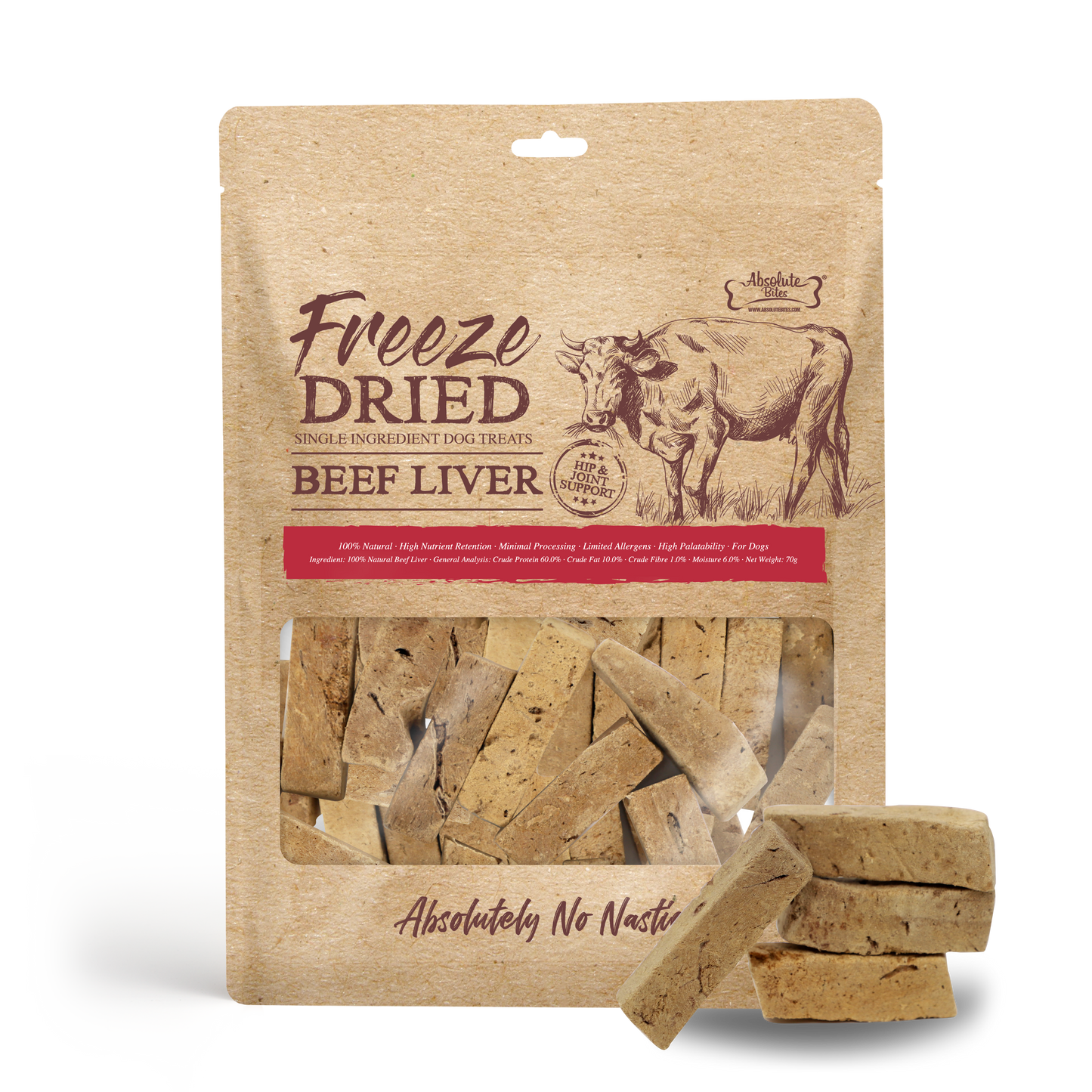 Absolute Bites Single Ingredient Freeze Dried Dog Treats - Beef Liver (70g)