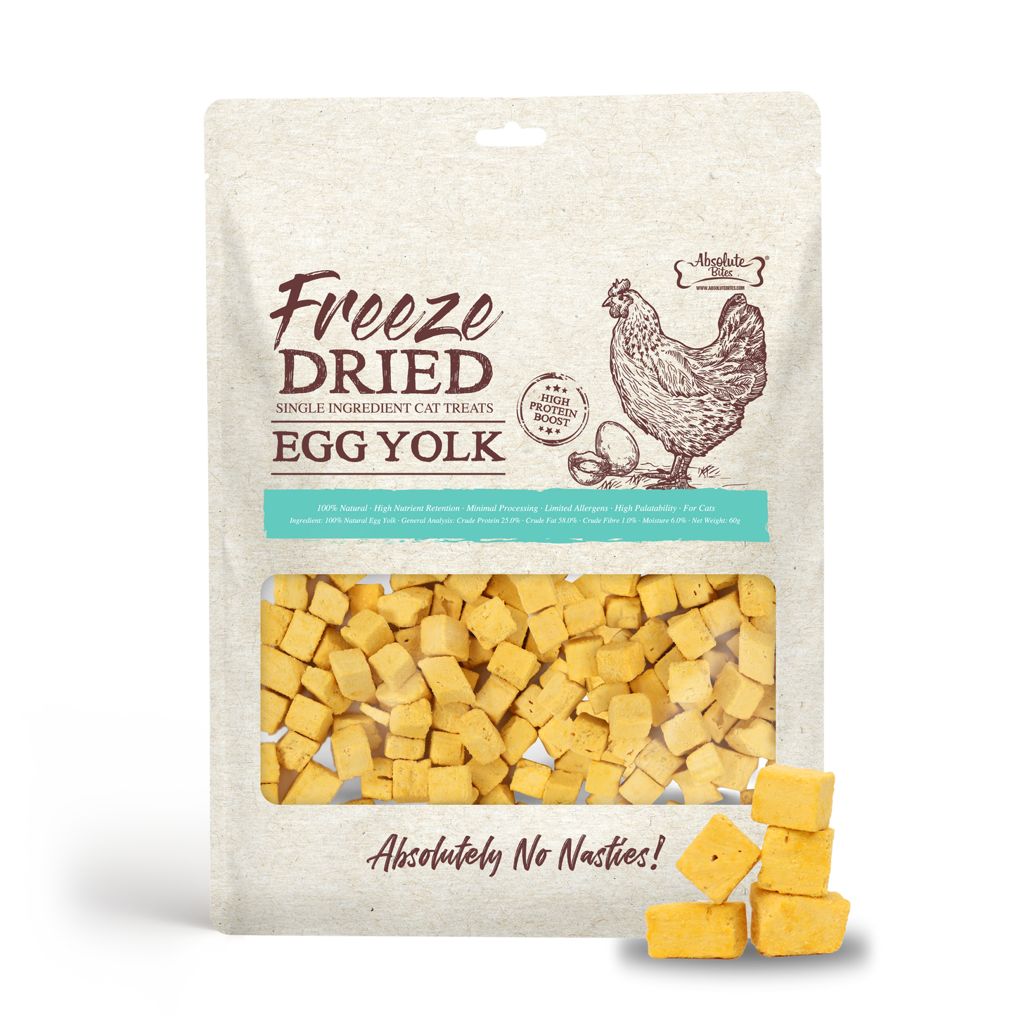 Absolute Bites Single Ingredient Freeze Dried Cat Treats - Egg Yolk (60g)