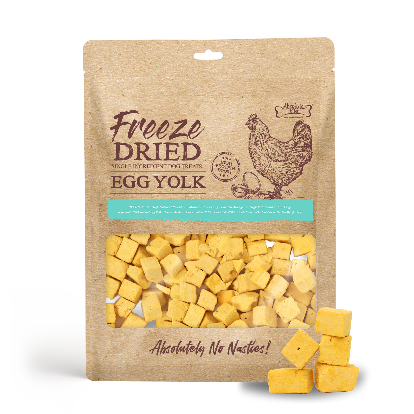 Absolute Bites Single Ingredient Freeze Dried Dog Treats - Egg Yolk (60g)