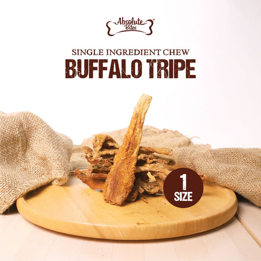 Absolute Bites Buffalo Tripe Chew, high-protein, natural chew made from premium buffalo tripe.