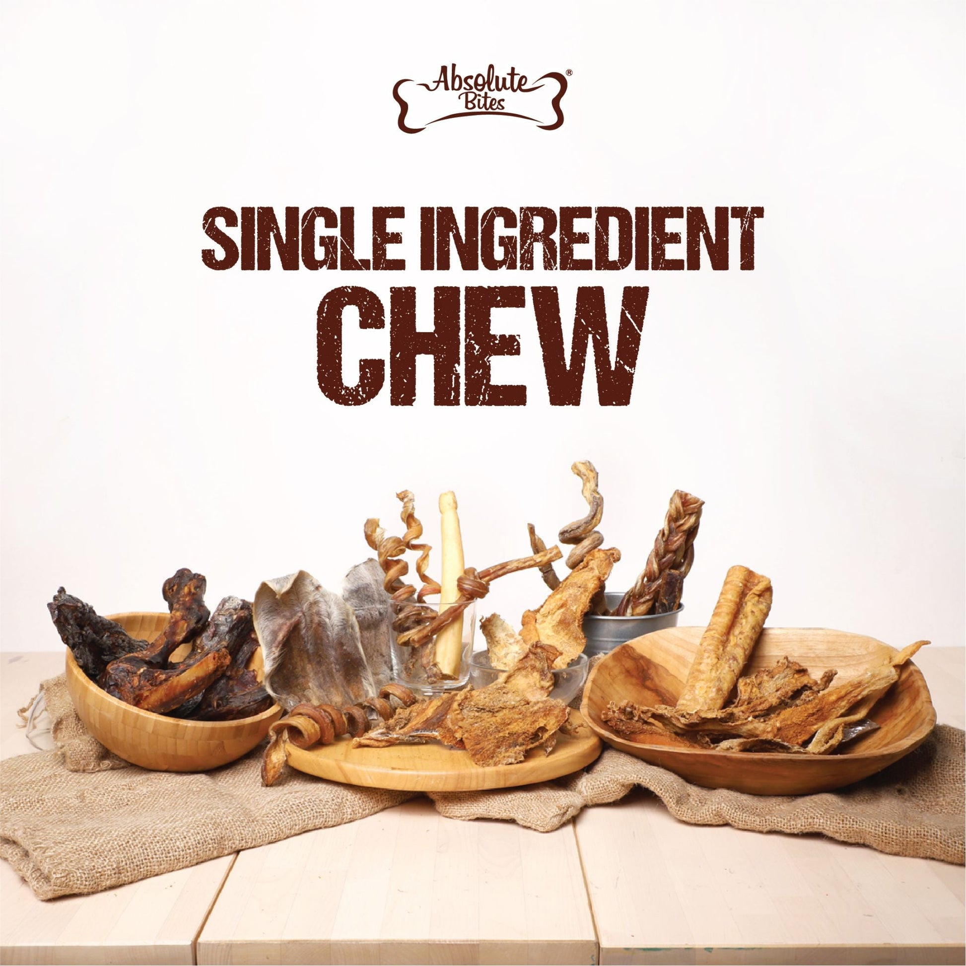 Absolute Bites Buffalo Trachea Chew, high-protein, natural chew made from premium buffalo trachea.