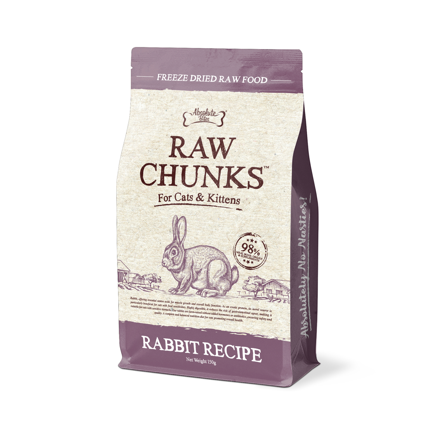 Absolute Bites Raw Chunks Freeze Dried Raw Food for Cats & Kittens | Rabbit Recipe