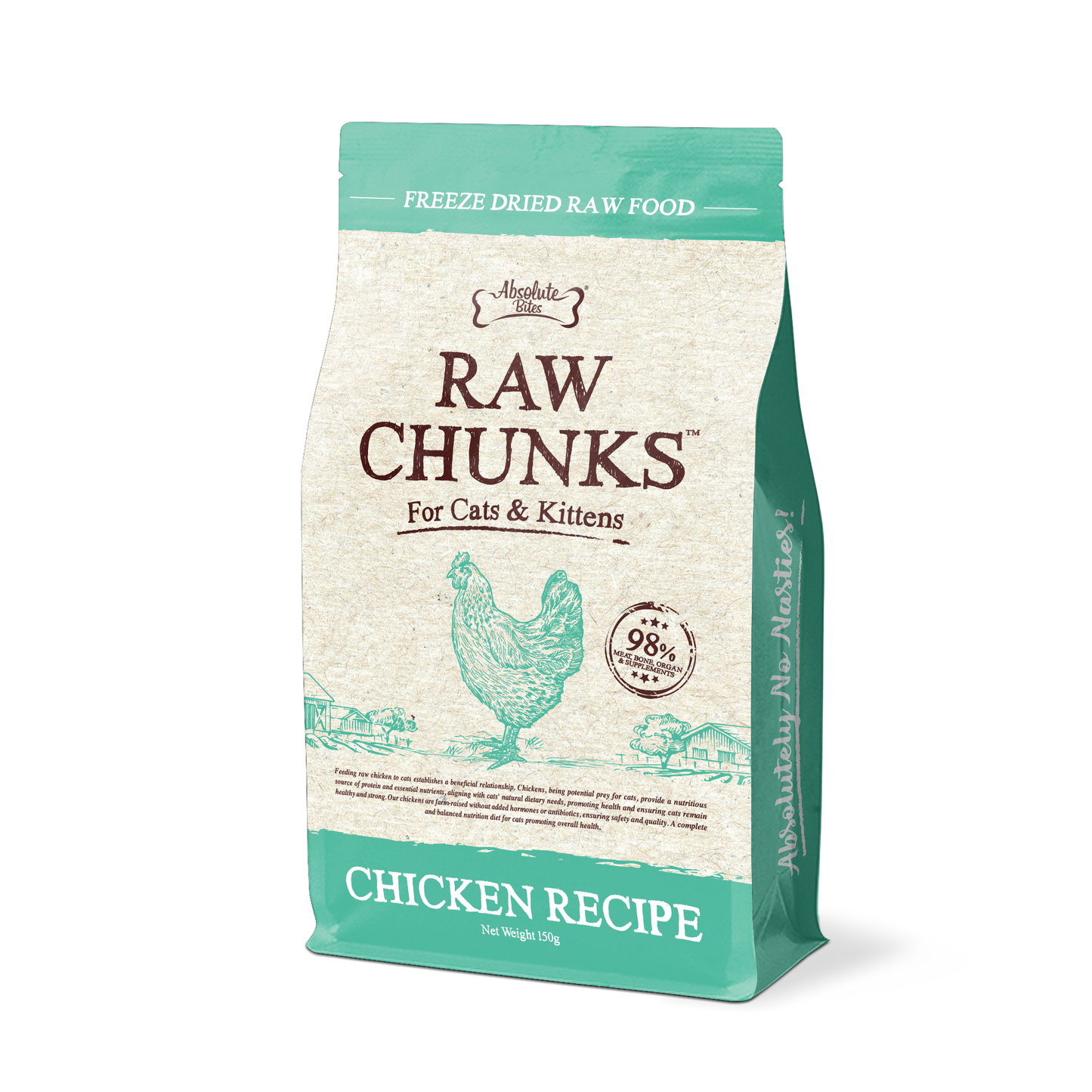 Absolute Bites Raw Chunks Freeze Dried Raw Food for Cats & Kittens | Chicken Recipe