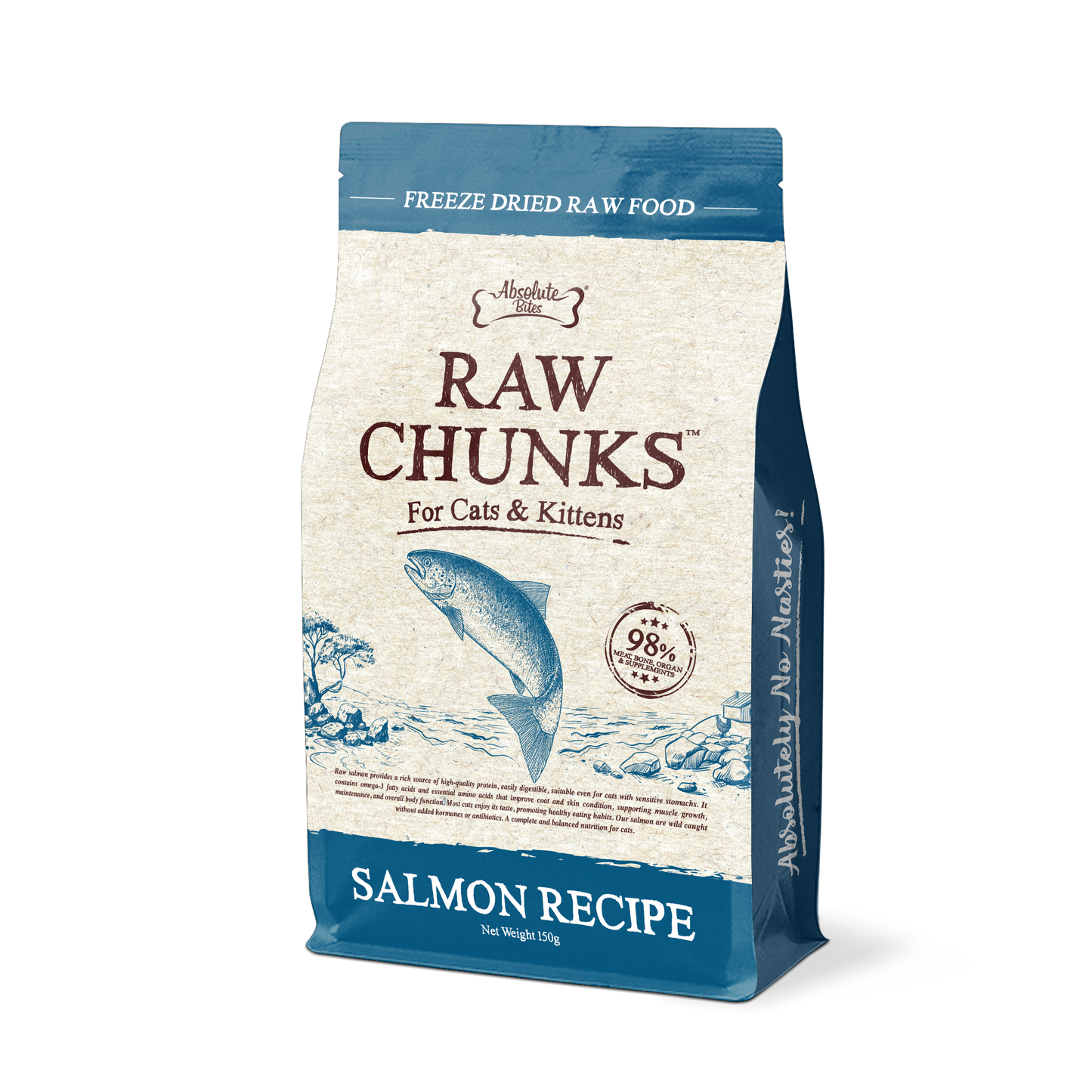 Absolute Bites Raw Chunks Freeze Dried Raw Food for Cats & Kittens | Salmon Recipe