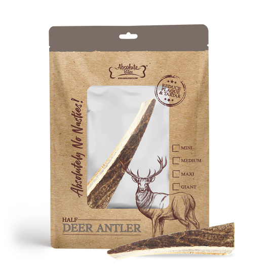 Absolute Bites Half Deer Antler, high-protein, natural chew for medium-sized dogs.
