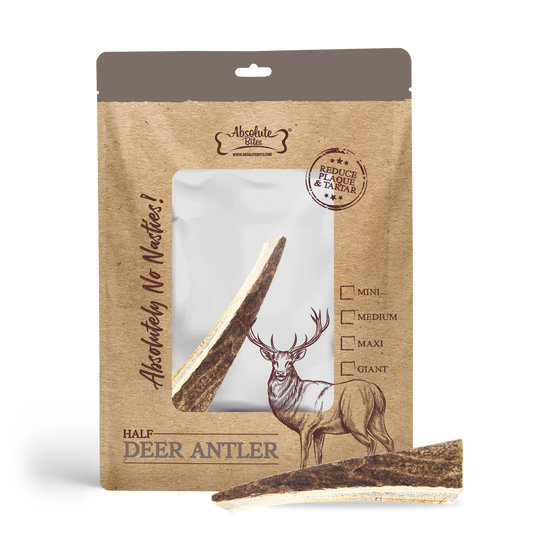 Absolute Bites Half Deer Antler, high-protein, natural chew for medium-sized dogs.