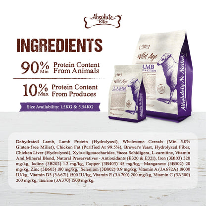 Absolute Bites Wild Age Dry Cat Food - Lamb (3.3lbs)