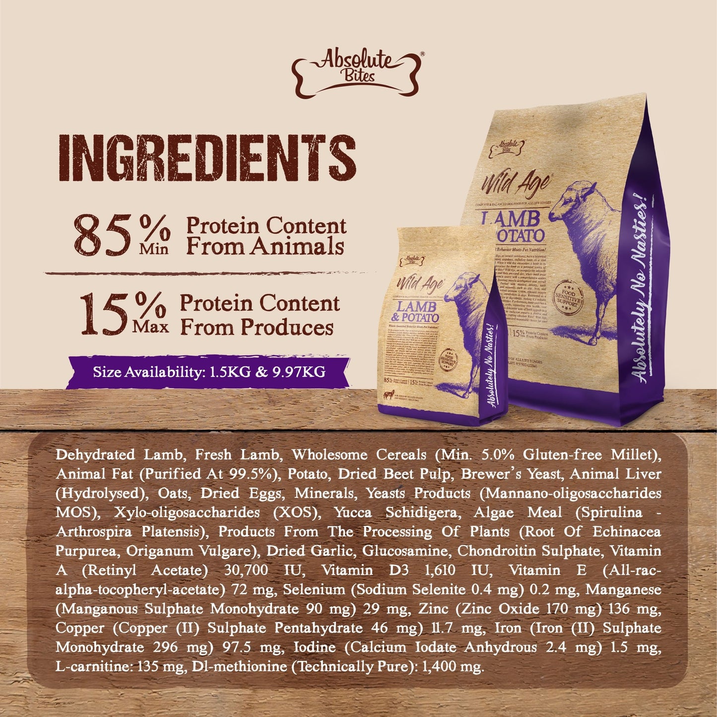 Absolute Bites Wild Age Dry Dog Food - Lamb & Potato (3.3lbs)