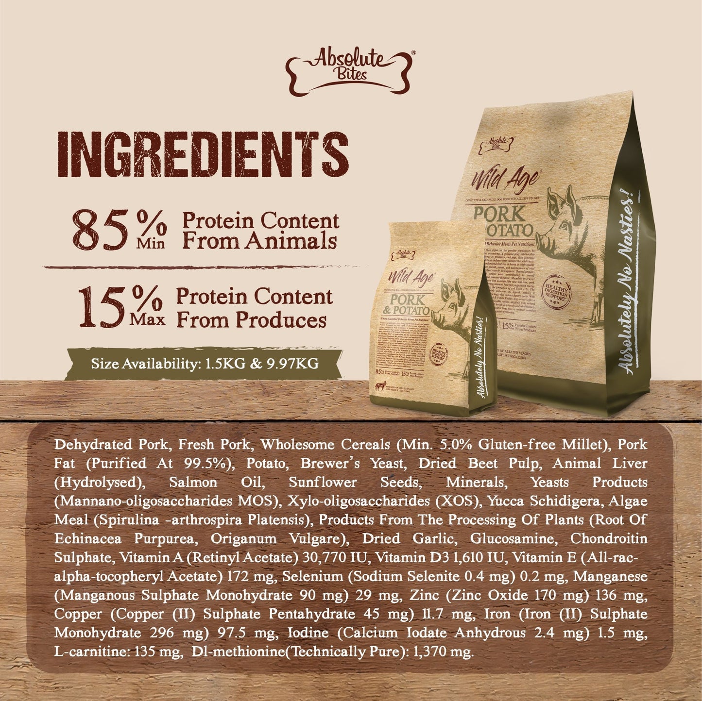 Absolute Bites Wild Age Dry Dog Food - Pork & Potato (22lbs)