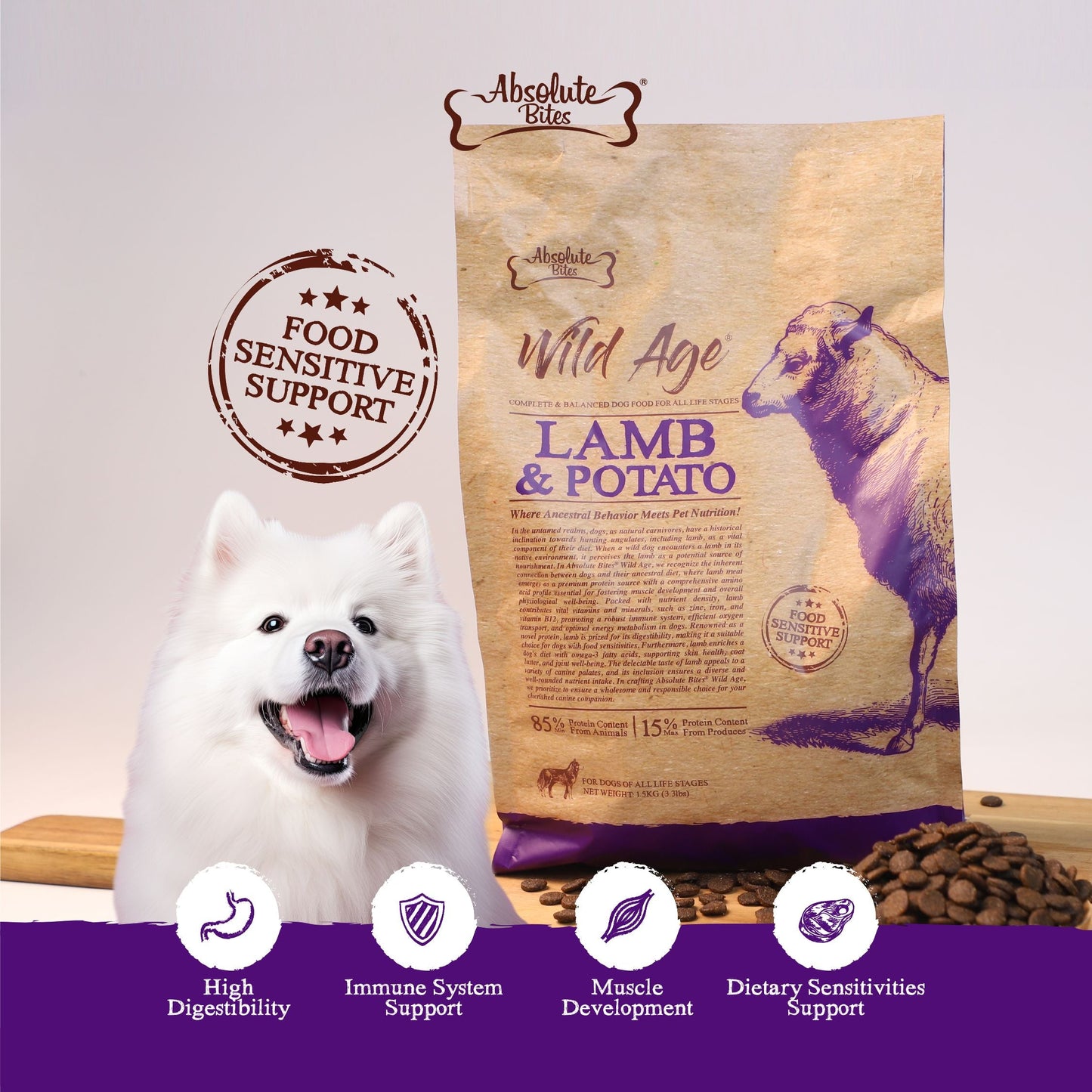 Absolute Bites Wild Age Dry Dog Food - Lamb & Potato (3.3lbs)