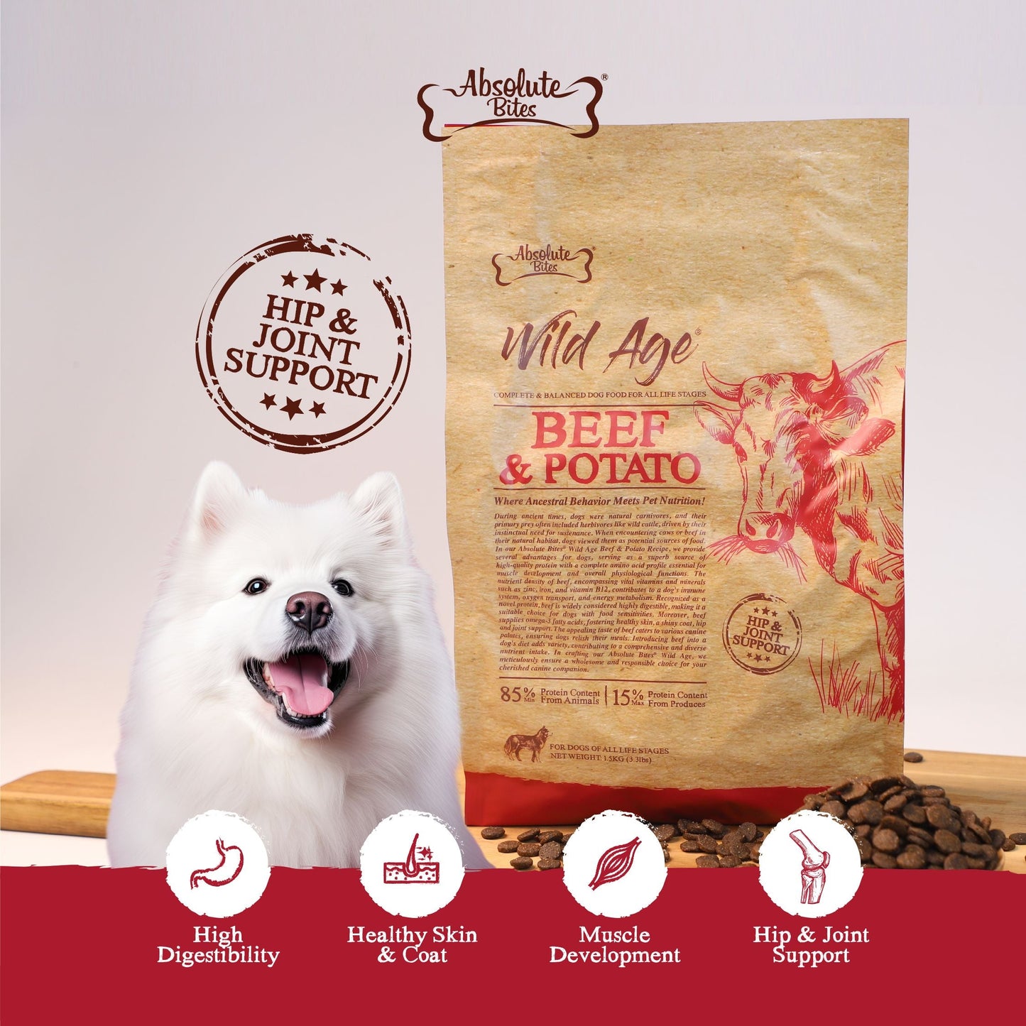 Absolute Bites Wild Age Dry Dog Food - Beef & Potato (3.3lbs)