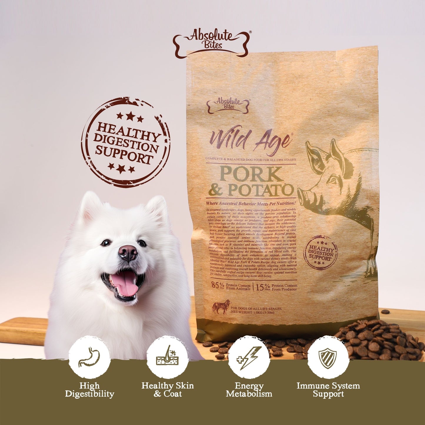 Absolute Bites Wild Age Dry Dog Food - Pork & Potato (22lbs)