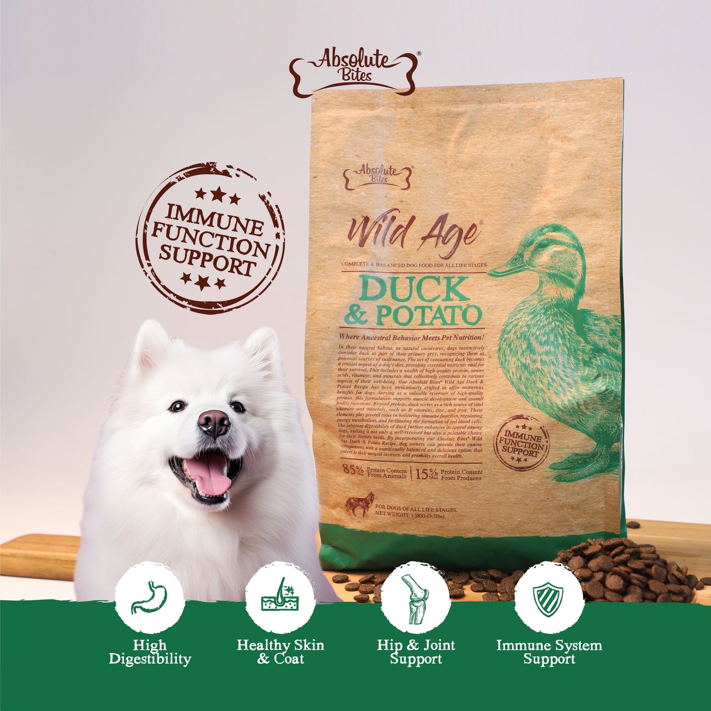 Absolute Bites Wild Age Dry Dog Food - Duck & Potato (3.3lbs)