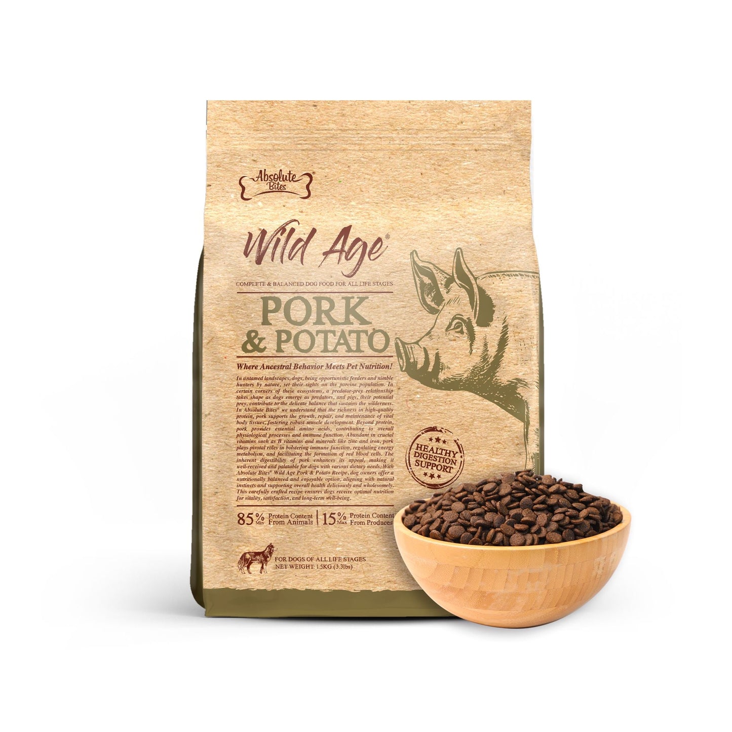 Absolute Bites Wild Age Dry Dog Food - Pork & Potato (3.3lbs)