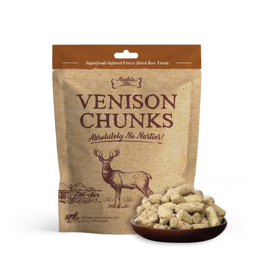 Absolute Bites Superfoods Infused Freeze Dried Raw Treats for Cats & Dogs - Venison Chunks