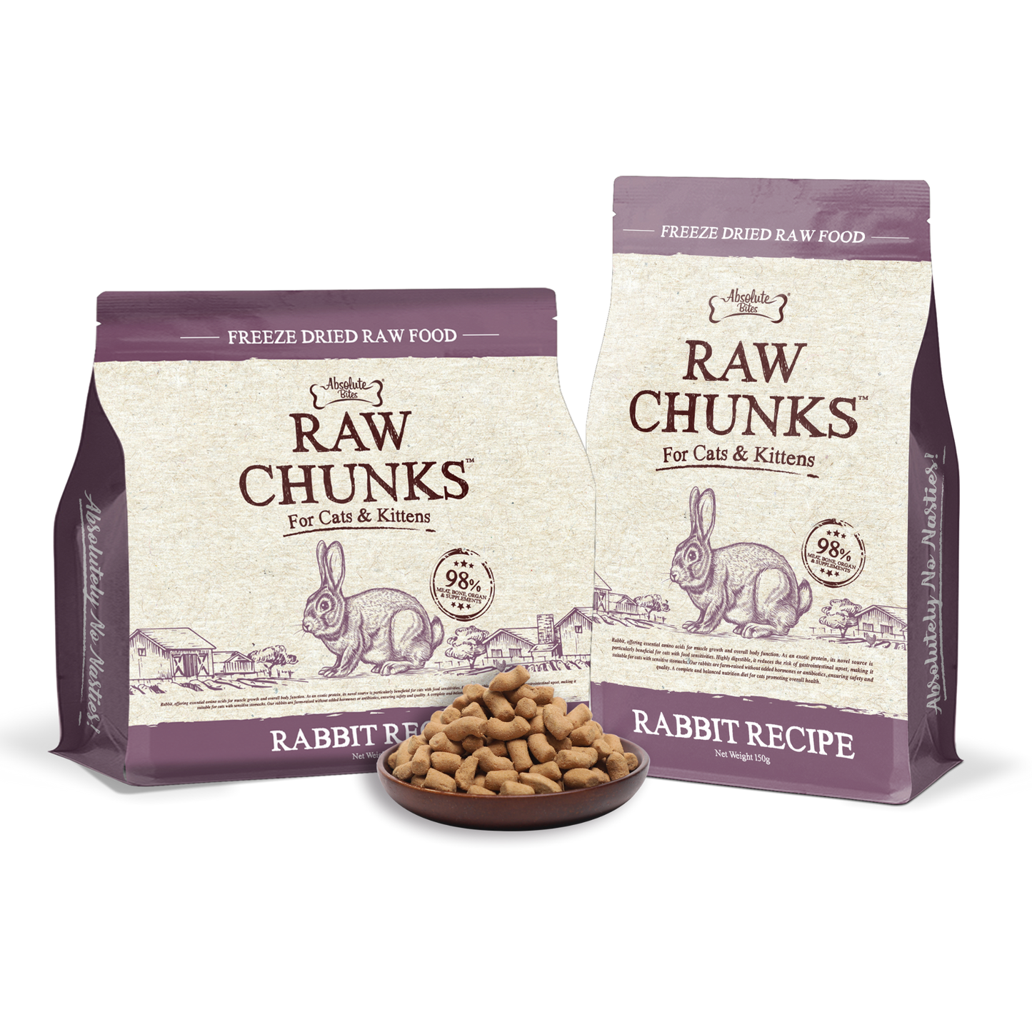 Absolute Bites Raw Chunks Freeze Dried Raw Food for Cats & Kittens | Rabbit Recipe