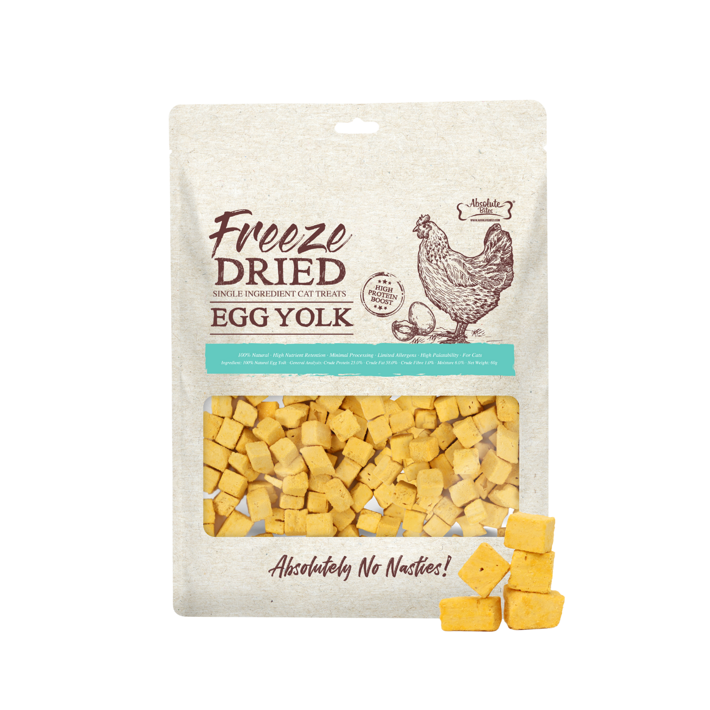 Absolute Bites Single Ingredient Freeze Dried Cat Treats - Egg Yolk (60g)