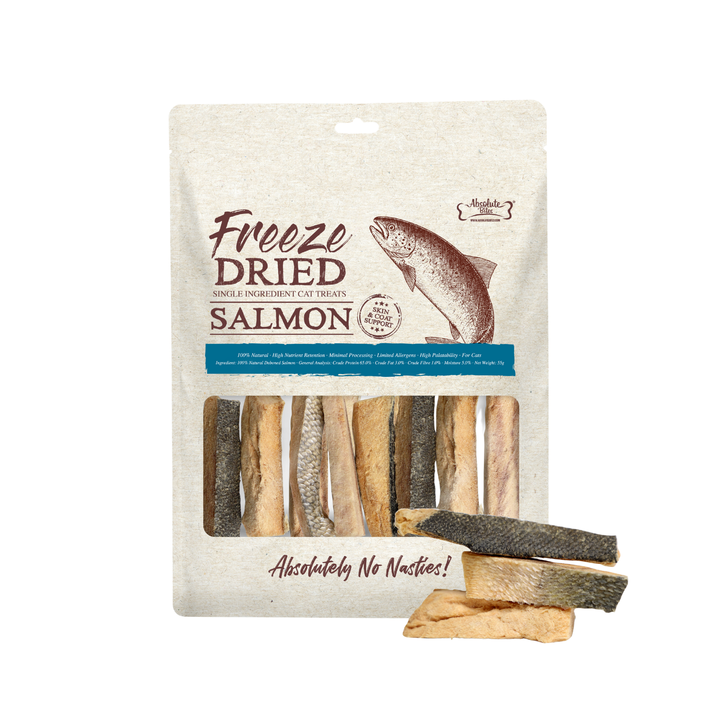Absolute Bites Single Ingredient Freeze Dried Cat Treats - Salmon (55g)