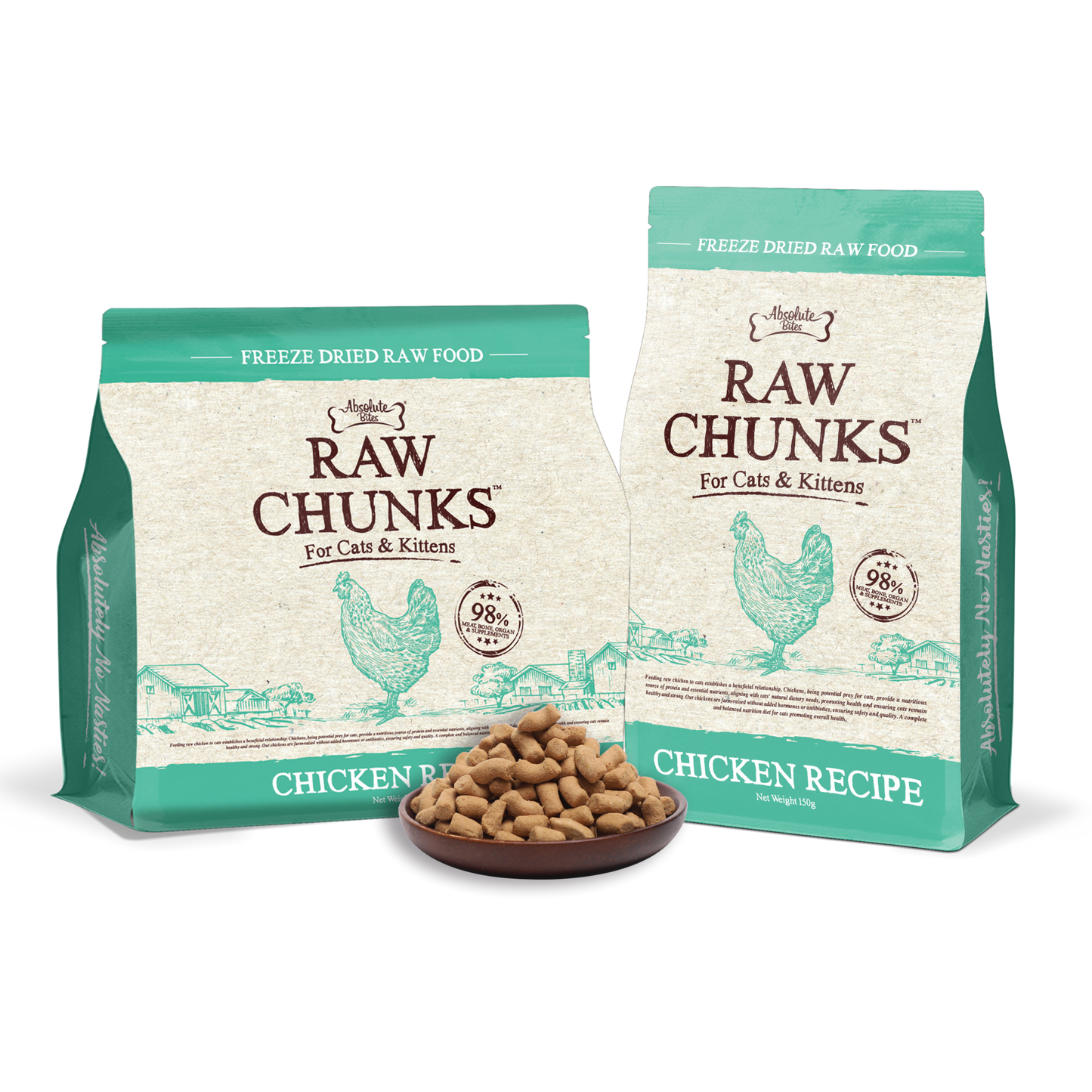 Absolute Bites Raw Chunks Freeze Dried Raw Food for Cats & Kittens | Chicken Recipe