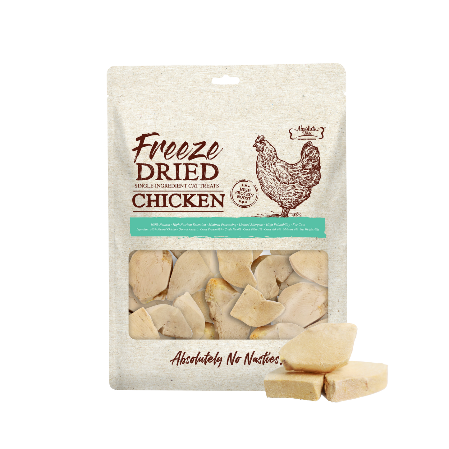 Absolute Bites Single Ingredient Freeze Dried Cat Treats - Chicken (60g)