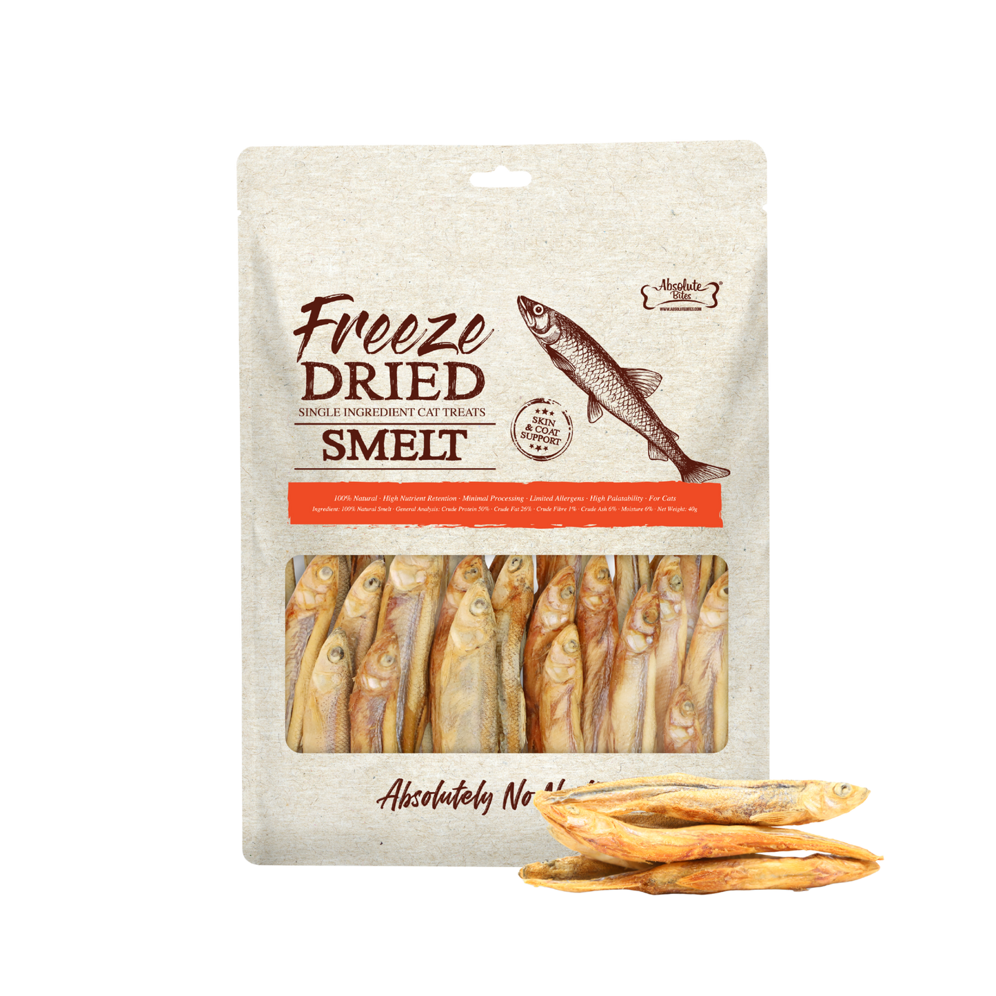 Absolute Bites Single Ingredient Freeze Dried Cat Treats - Smelt (40g)