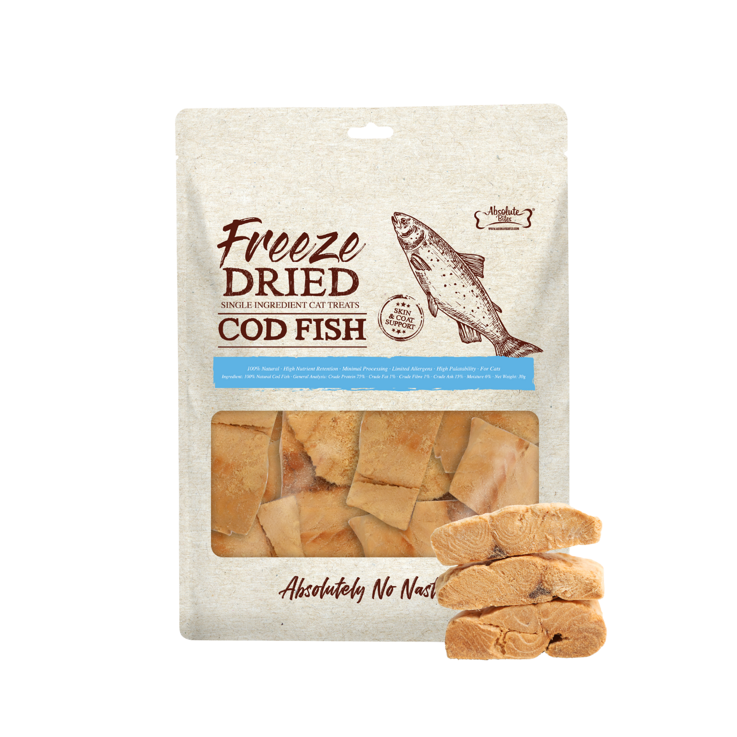 Absolute Bites Single Ingredient Freeze Dried Cat Treats - Cod Fish (30g)