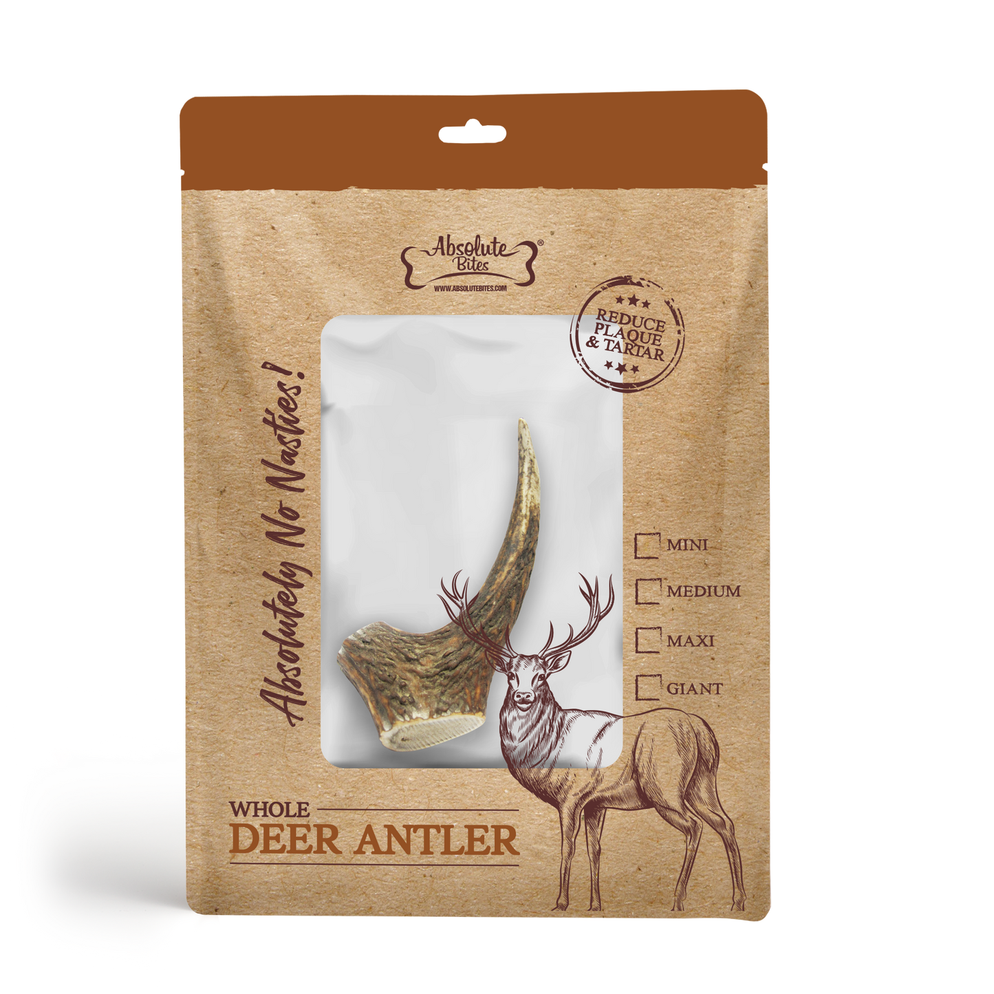 Absolute Bites Single Ingredient Dog Chew - Whole Deer Antler (Mini) | Dental Care