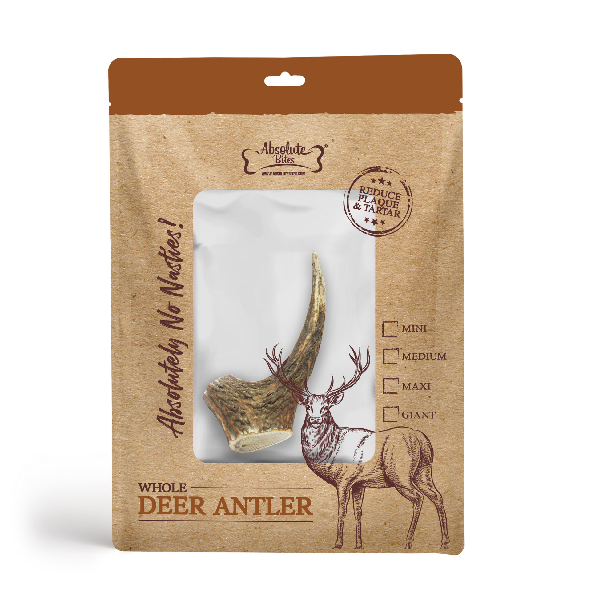 Absolute Bites Single Ingredient Dog Chew - Whole Deer Antler (Mini) | Dental Care